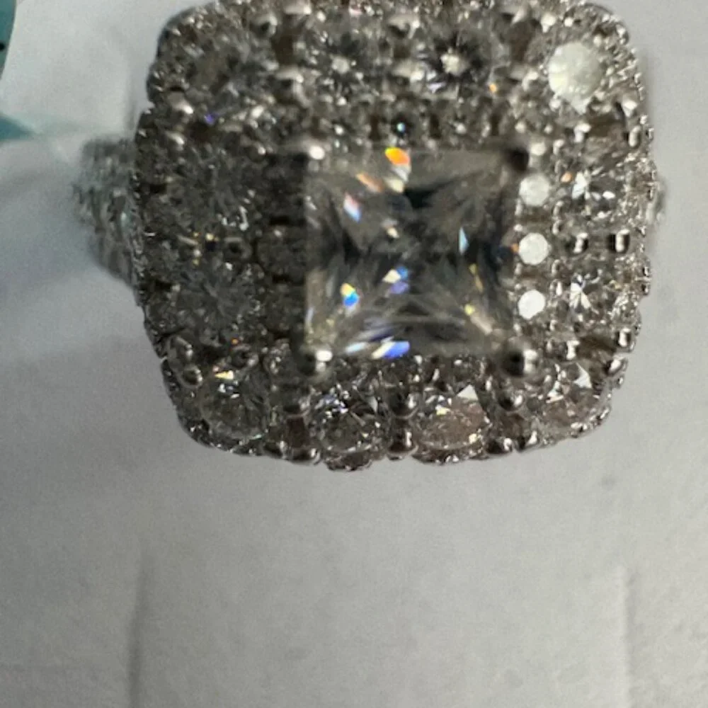 Elegant Square Halo Silver-Tone Ring with Clear Stones